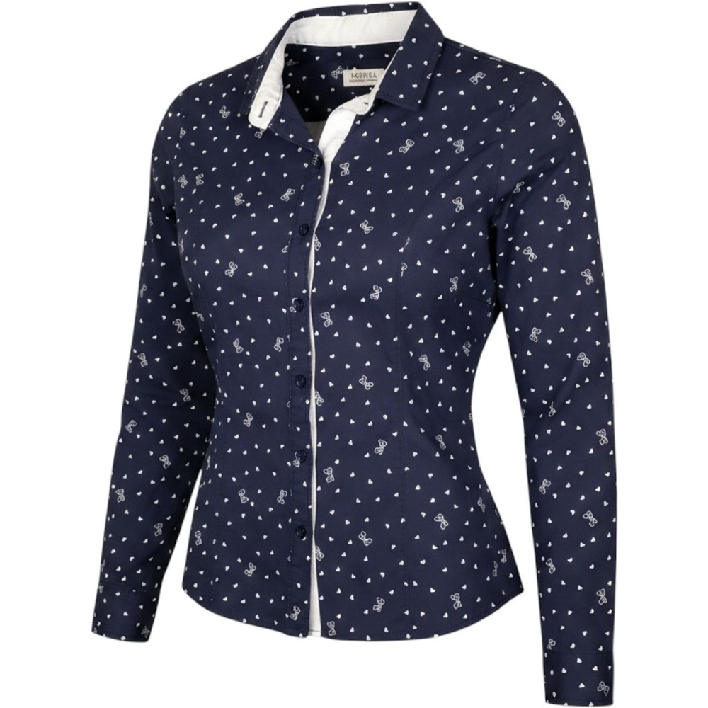 Matilda By True Love Size M Bow & Polka Dot Button Up Navy Blue Preppy Office